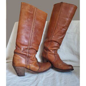 Pre-Loved Vintage 70s Dex Cognac Leather Braided Tall Boots size 5 1/2